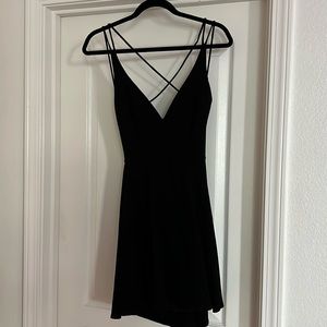 Lulu’s Believe in Love Black Backless Skater Dress, Size M
